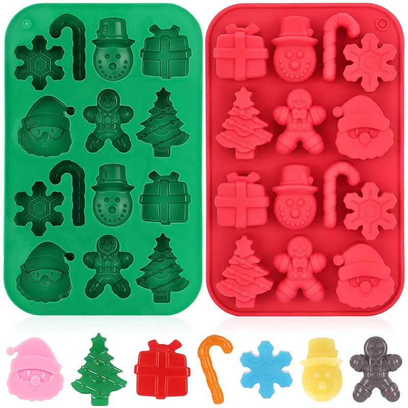 1pcsChristmas Silicone Chocolate Molds Candy Baking Moulds Handmade Snowflake Snowman Xmas Tree Gingerbread Man Santa Claus Mold