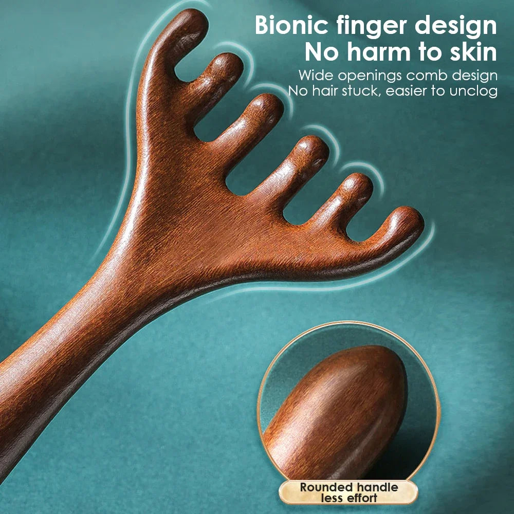 Alwafore Natural Sandalwood Massage Comb Six-Claw Head Acupoint Massage Gua Sha Tool Neck Face Lifting Scraping Massager