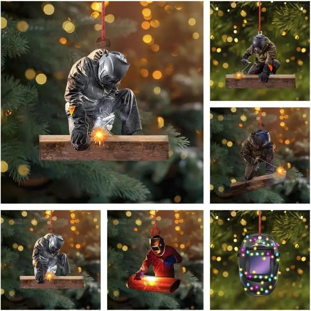 Creative Acrylic Christmas Welder Hanging Decoration Cartoon Craft Christmas Tree Ornament Flat Car Rear View Mirror Pendant