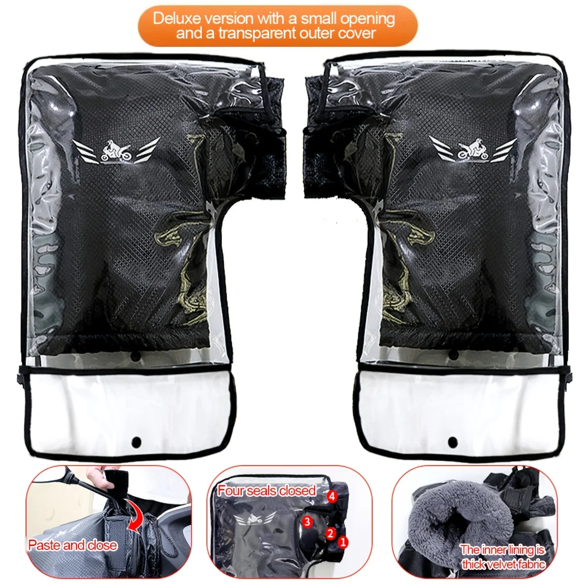 2PCS Winter Electric Bike Gloves - Warm Thickened Handle Covers, Rainproof & Windproof Motorcycle PU Leather Hand Protective Glo