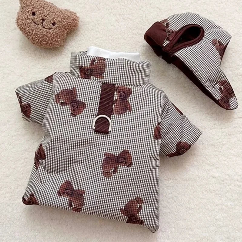 Winter Dog Jacket Coat with Hat Fashion New Dog Clothes Bear Print Puppy Down Jacket Thickened Cat Overcoat Poodle Pet Outfits