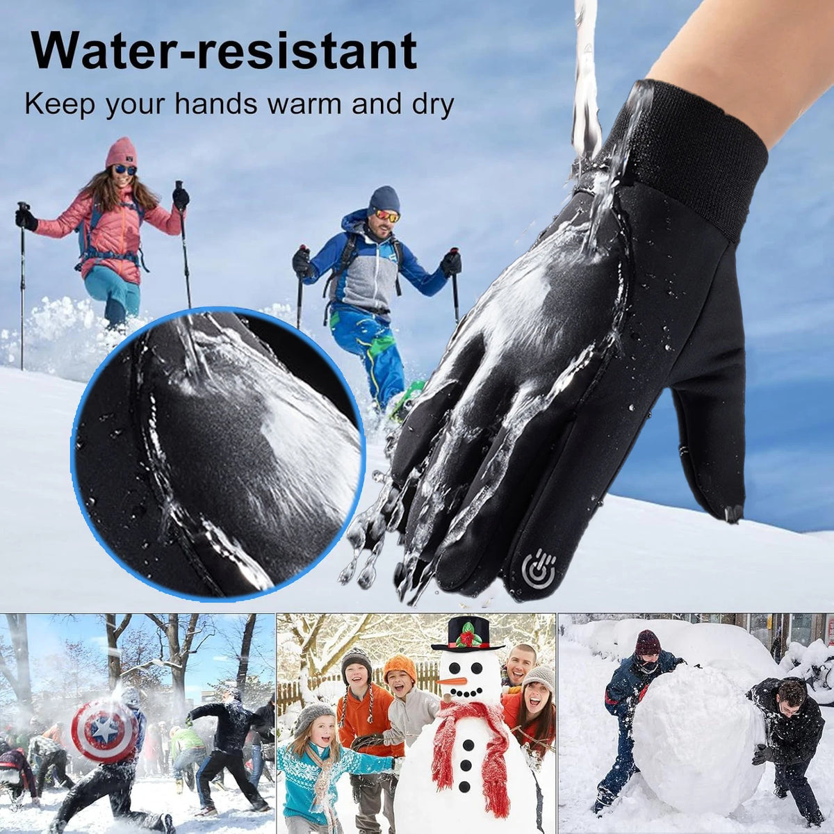 Winter Gloves Men Thermal Warm Fleece Touchscreen Driving Bike Running Motorcycle Hiking Snow Cold Weather for Driving/Cycling