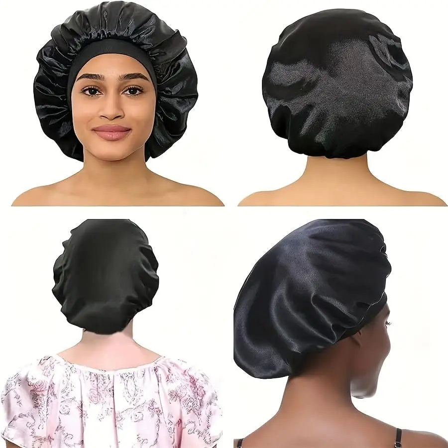 Satin Bonnet for Sleeping  - Silk Bonnet Hair Cap with Wide Elastic Band, Soft Breathable Night Sleep Cap, Anti-Frizz Nightcap for Women Curly, Thick Hair, Braids (Black, Red,  Gold)