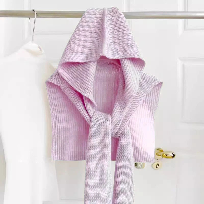 Women's Knitted Hat Scarf Shawl One-Piece Winter Warm Neck Protection Scarf Trendy Striped Design Autumn Winter New Style