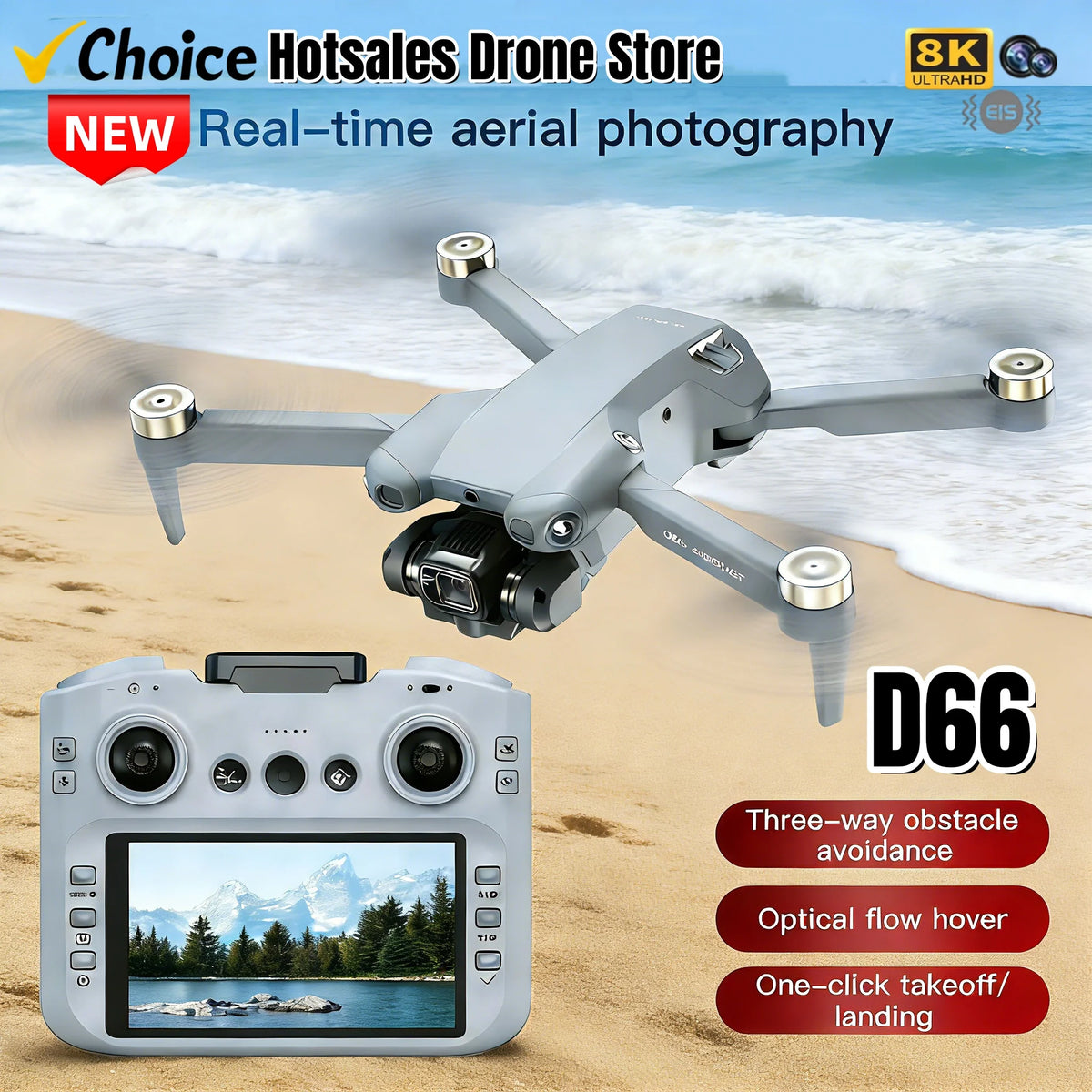 New D66 Drone with Large Screen Brushless Motor Obstacle Avoidance Remote Control Aircraft for Outdoor Entertainment