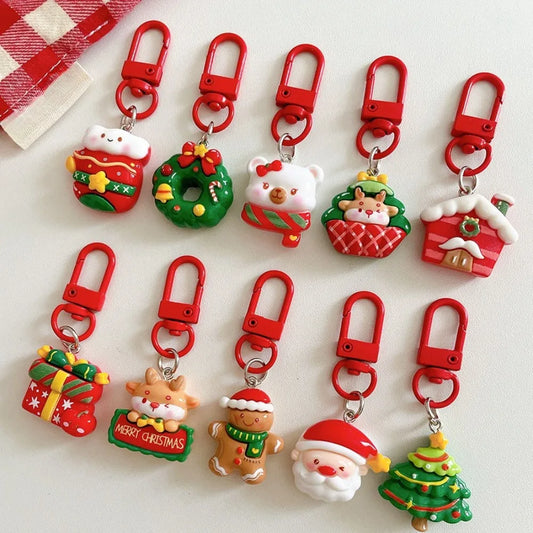10-50Pcs Christmas Theme Resin Keychain Pendant, Christmas New Year Birthday Carnival Party Gift, Gift Bag Filler Souvenir