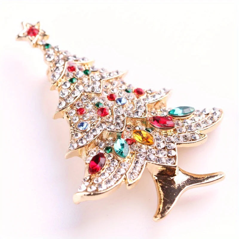 Women Men Fashion Exquisite Christmas Tree Crystal Brooch Badges Elegant Lady Festival New Yearl Gift Pin