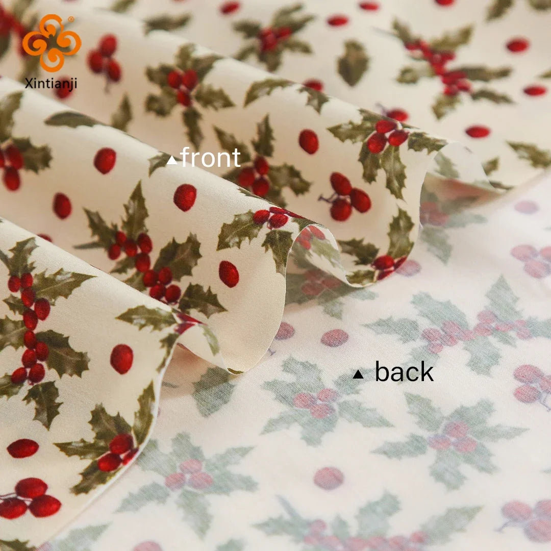 0.5/1/3/5m Christmas Fabric Cardinal Joyful Tradition Holiday Decor Bird, Snowflake, Holly Leaf Pattern DIY Crafts, Pet Clothing