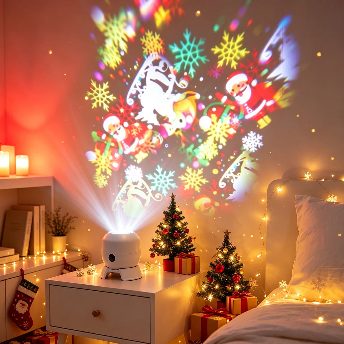 Christmas Projector Light 22 Patterns Rotating LED Projection Lamp Santa Claus Snowflake Elk Xmas Decor Night Light Rechargeable