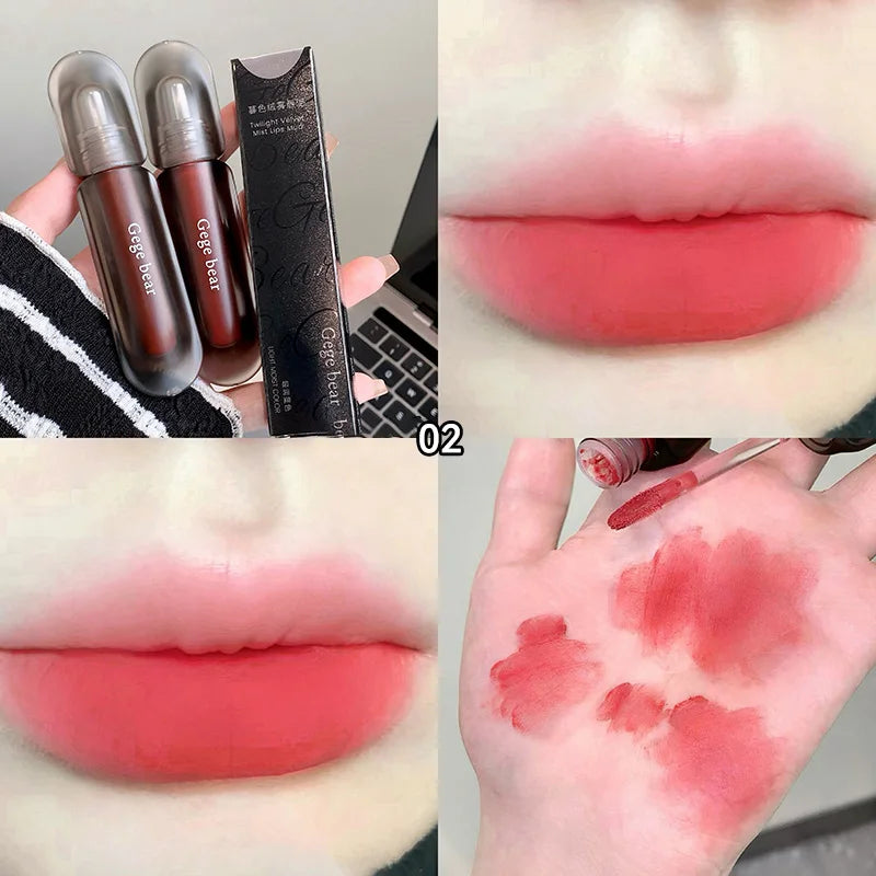 Gege bear Twilight Velvet Mist Lip Clay Matte Pure Color, Autumn and Winter Lip Glaze Rich and feminine,Apply makeup naturally