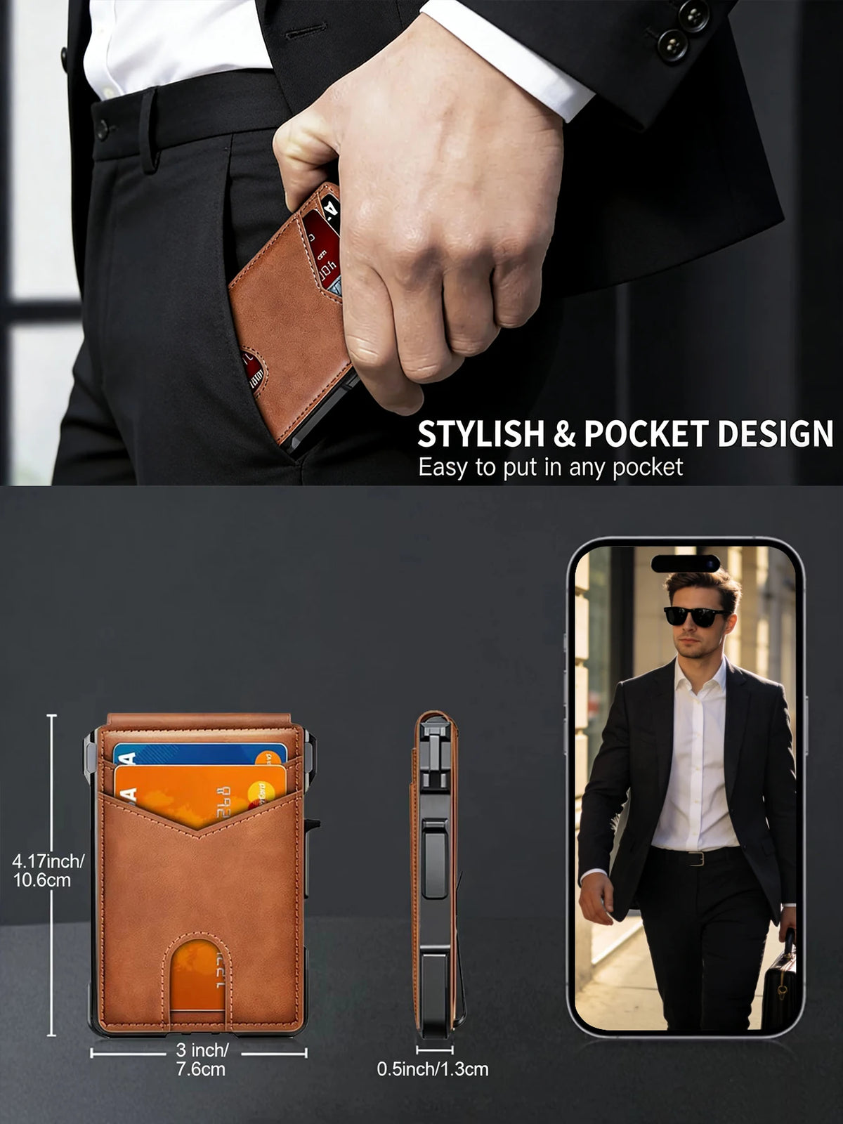 Men RFID Blocking Slim Minimalist Wallet Leather Bifold Front Pocket
