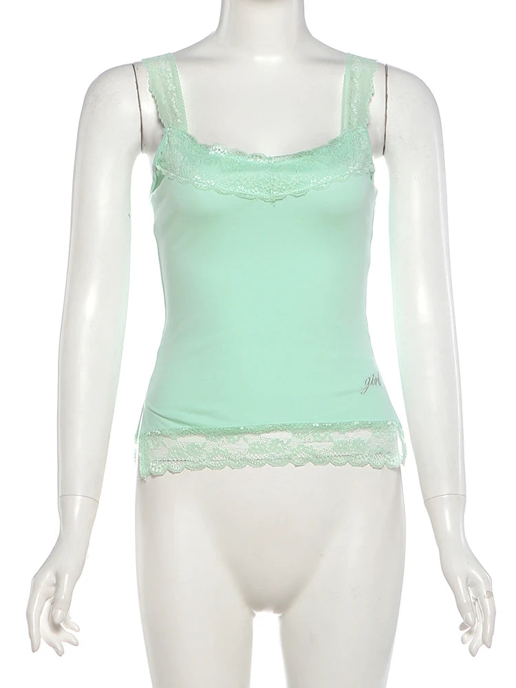 Lace Patchwork Camisole with Side Slit
