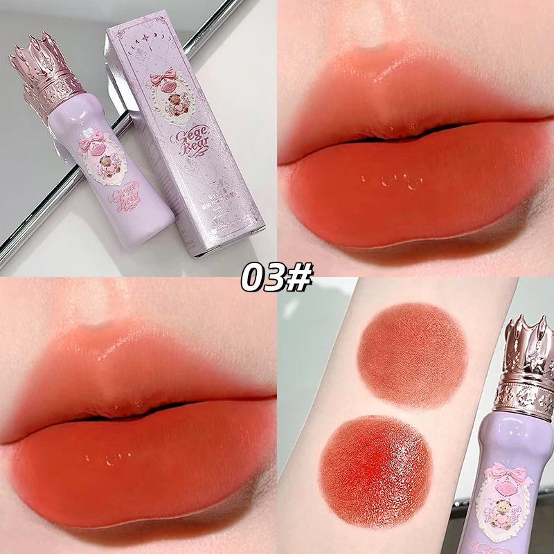 Gege Bear Silky Matte Velvet Lip Mud Moisturizing Non Drying Smooth Long-Lasting Lip Glaze Reddish-brown Autumn&winter Lip Gloss