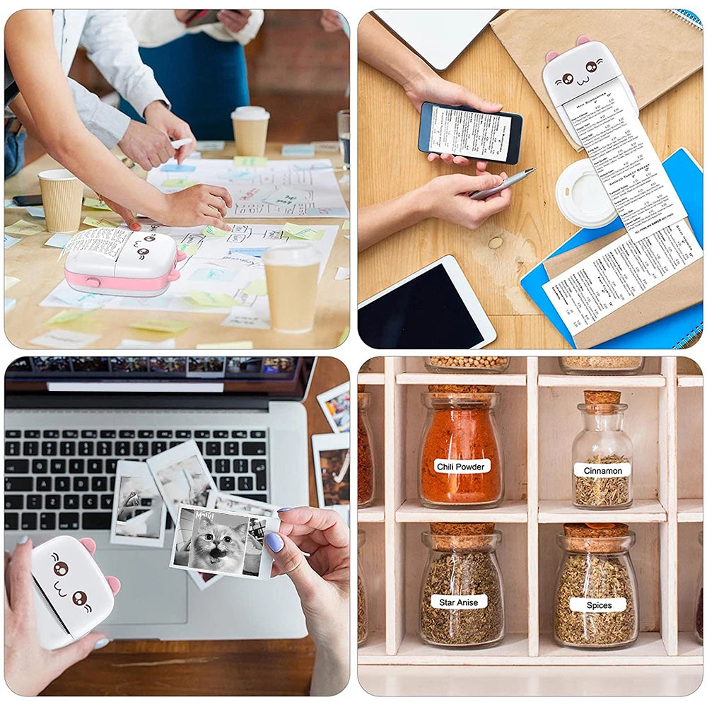 Mini Printer Thermal Printing Portable Wireless Receipt Memo Wrong Question Printer for Smartphones And Tablets With USB Cable