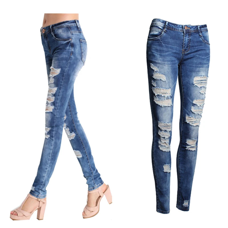 Distressed Skinny Jeans in Washed Blue