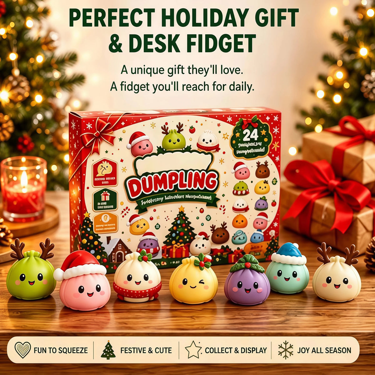 2026 Christmas Squishies Advent Calendar 24 Days Countdown Dumpling Squishy Stress Relief Fidget Mystery Surprise Gift Box Decor