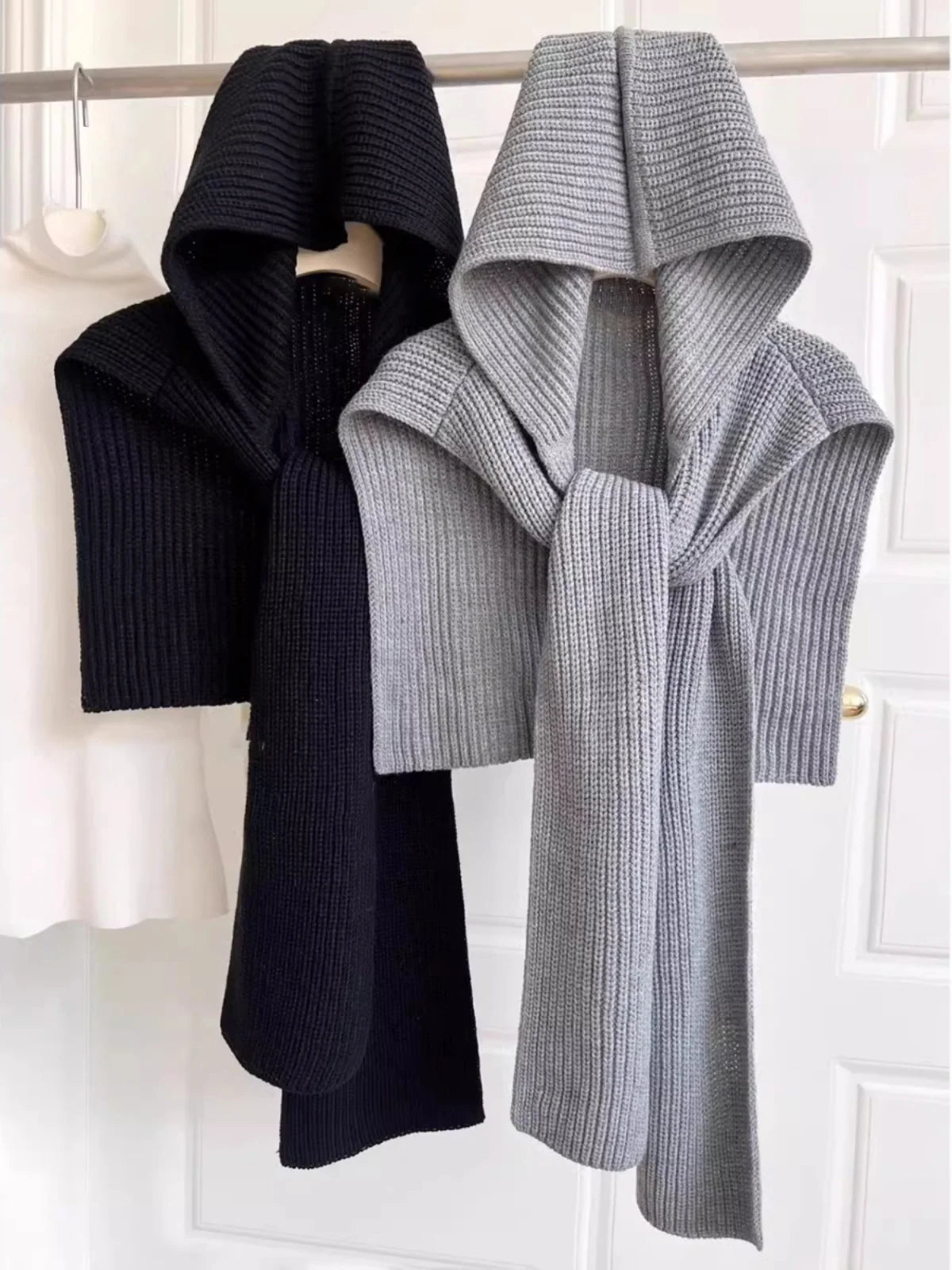 Women's Knitted Hat Scarf Shawl One-Piece Winter Warm Neck Protection Scarf Trendy Striped Design Autumn Winter New Style