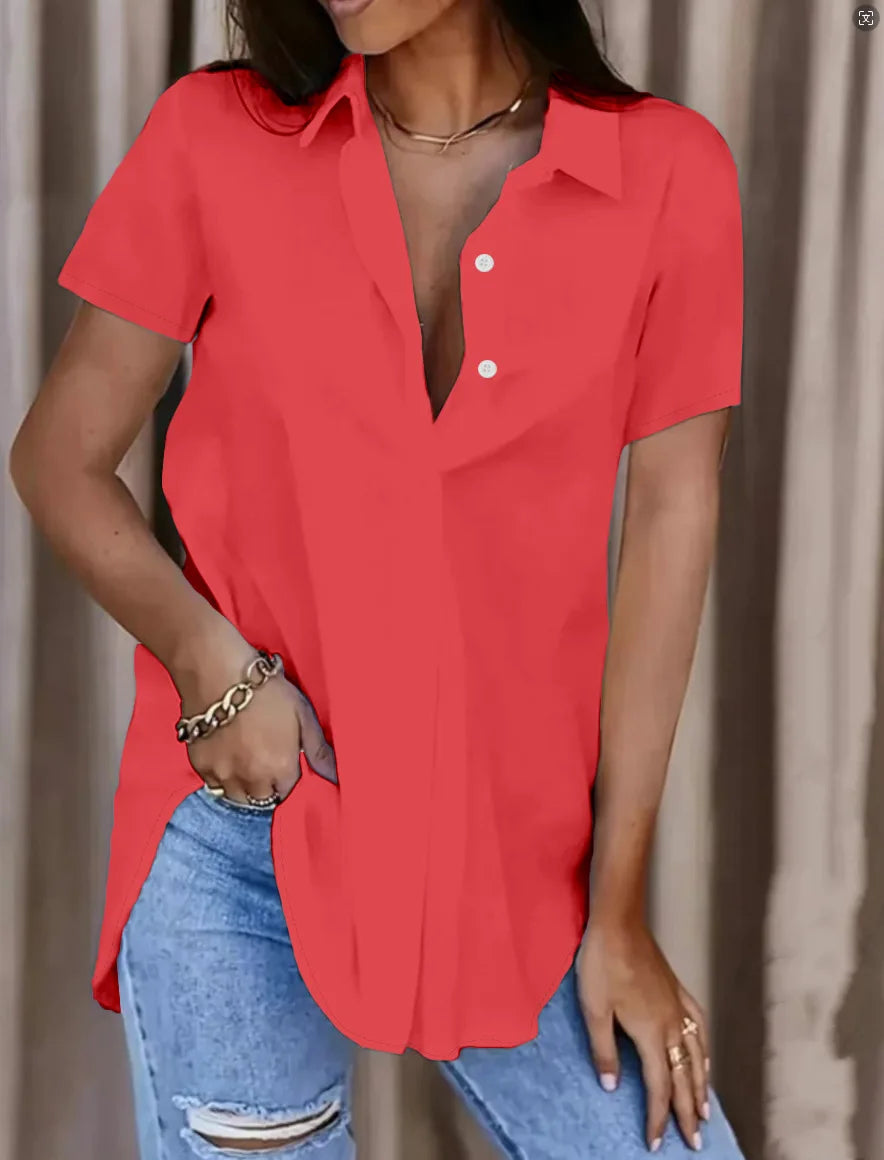 Solid Button Down Shirt Elegant Long Sleeve Lapel Shirt For Office & Work Women's Clothing