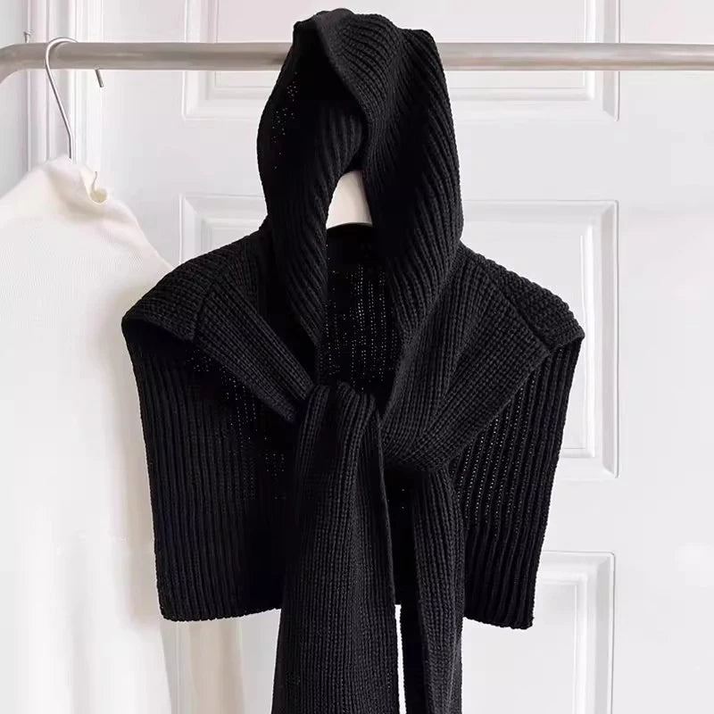 Women's Knitted Hat Scarf Shawl One-Piece Winter Warm Neck Protection Scarf Trendy Striped Design Autumn Winter New Style