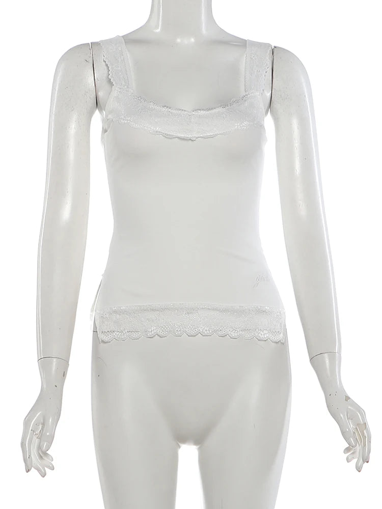 Lace Patchwork Camisole with Side Slit