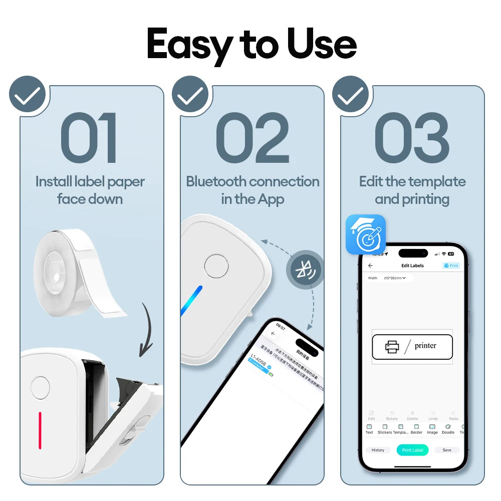 Mini Portable Label Printer Bluetooth Inkless Self-adhesive Labels Thermal Printer Sticker Maker Adhesive Mini Labeling Machine