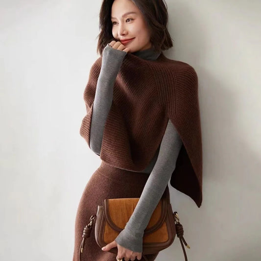 Women Knitted Integrated Shawl Scarf, Split Front Pullover Neck Warmer, Warm Layering Wrap for Autumn Winter New Arrival