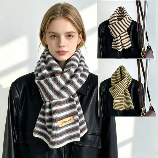 Striped Winter Knitted Scarf Warm Skin-Friendly Durable Neck Warmer for Adult Daily Commuting Birthday Gift