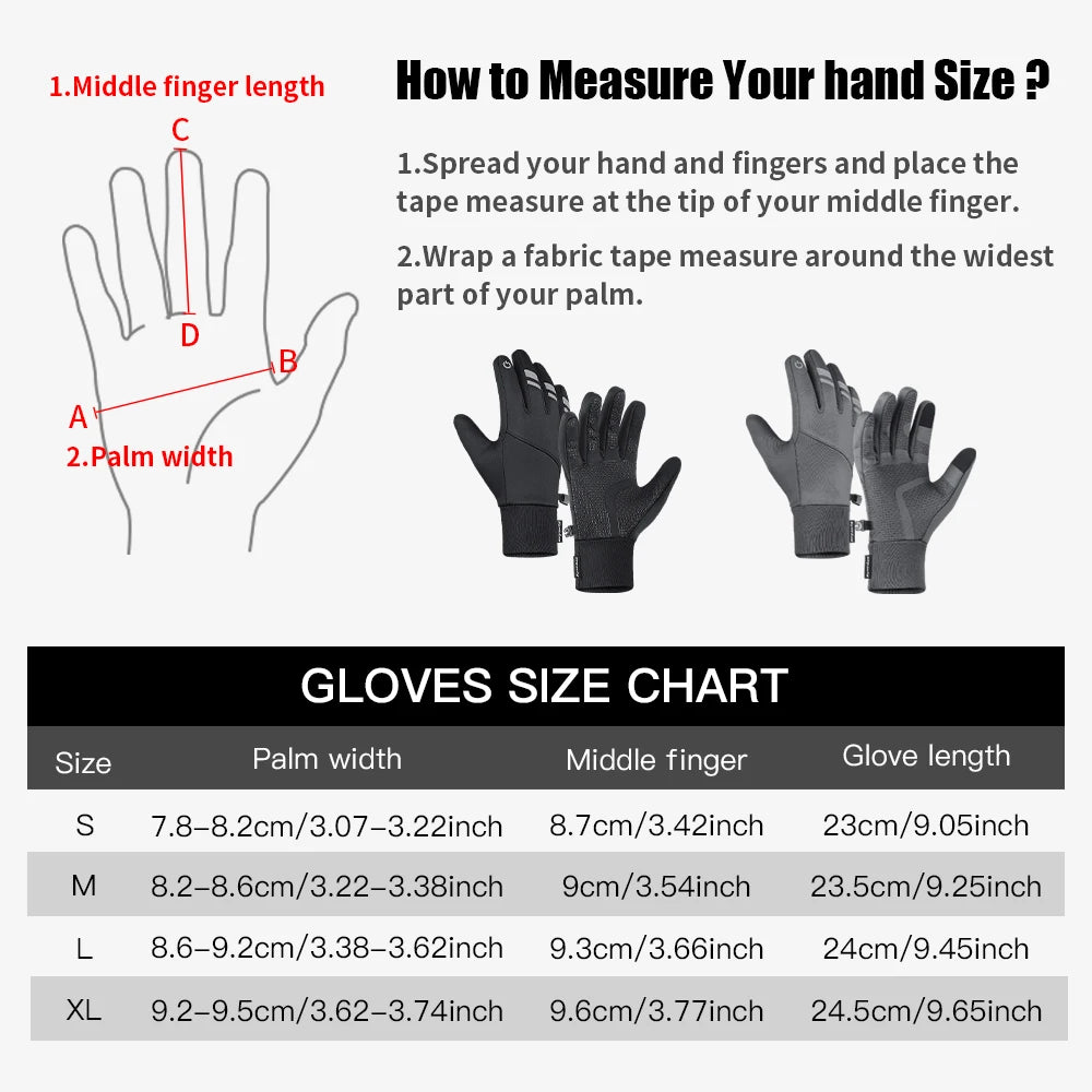 Winter Warm Cycling Gloves Water Windproof Touchscreen Anti-slip Bicycle Motorbike Gloves Men Black Hiking Mountaineering Gloves