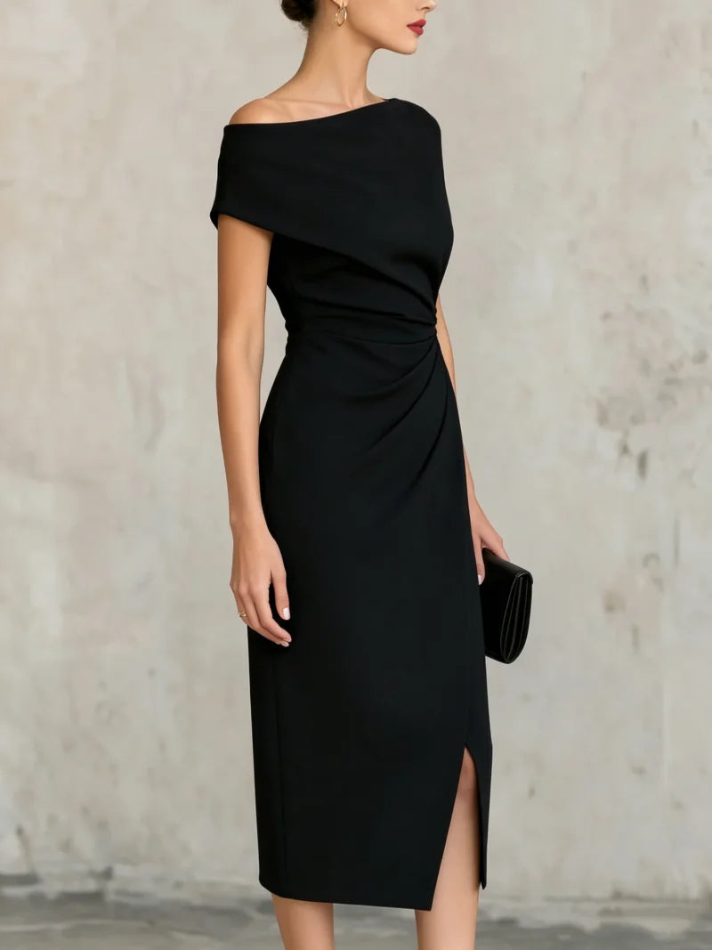Women's Off Shoulder Ruched Bodycon Midi Dress for Cocktail Party and Formal Events