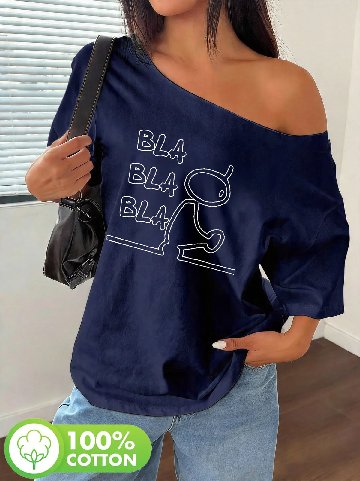 Y-BLA Plus Size 100% Pure Cotton Shoulder Loose Y2K T-shirt, Oversized Women's Top, Summer Off Shoulder Top