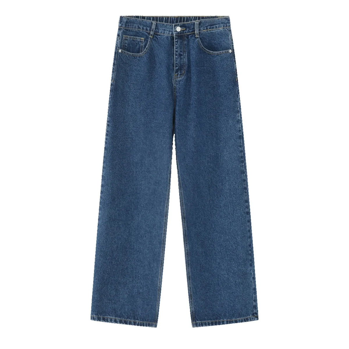 Semi-elastic Waist Loose Straight Primary Color Denim Trousers