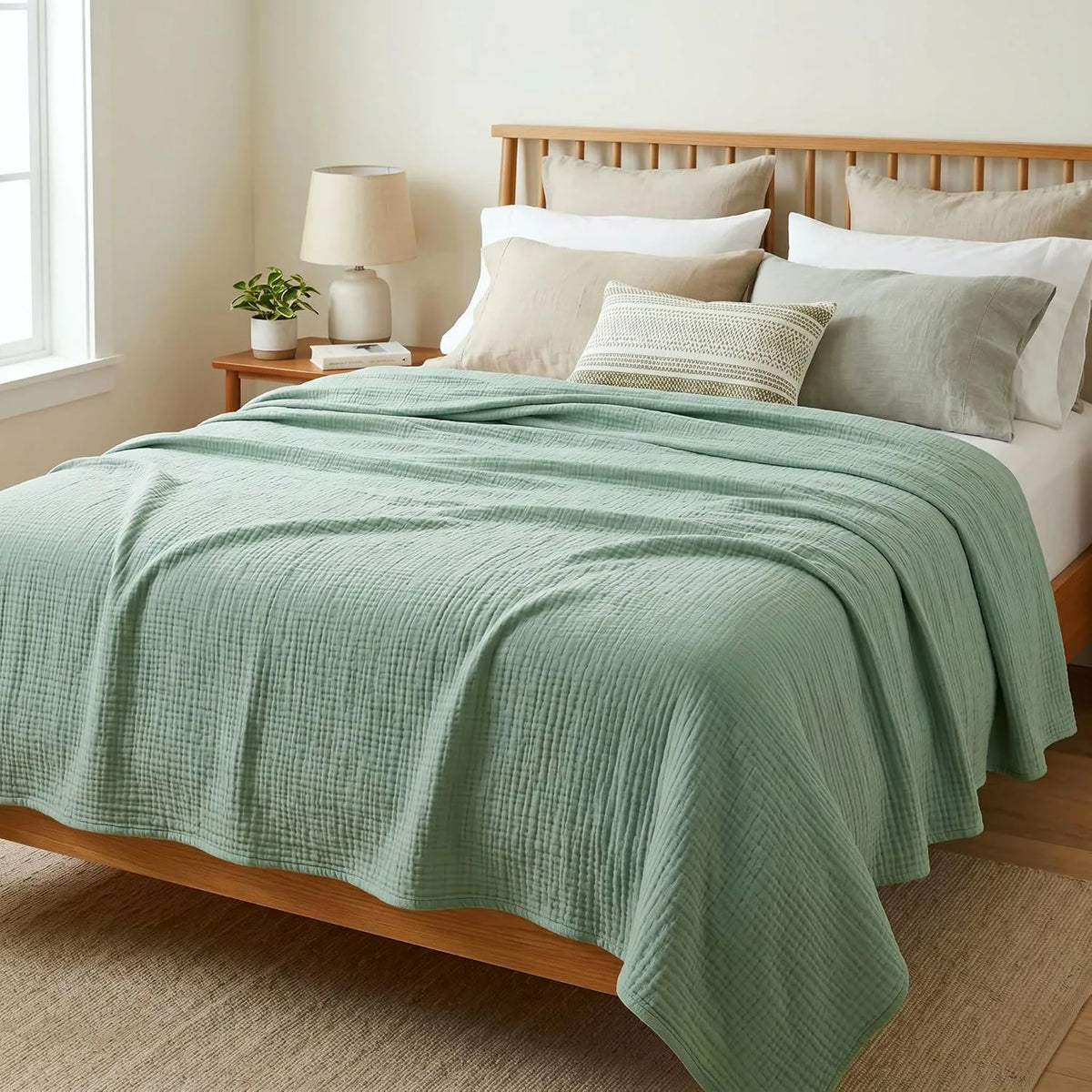 100% Cotton Muslin Blanket,6-Layer Lightweight Blanket for Bed,Pre-Washed Breathable Gauze for Bed Layering,All Season Comfort