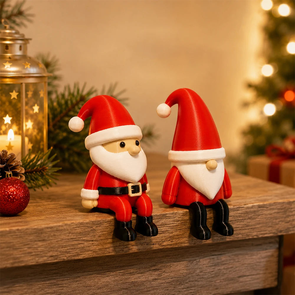 2PCS Christmas Santa Claus Figurines, Cute Sitting Christmas Decorations for Shelf Mantel Table Desk Home Office Holiday Decor