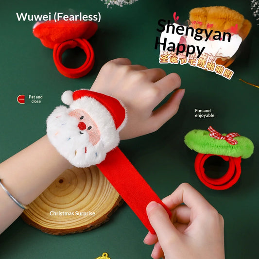 Christmas Decorations Plush Santa Claus Papa Ring Cartoon Cute Bracelet Toys Children's Gifts