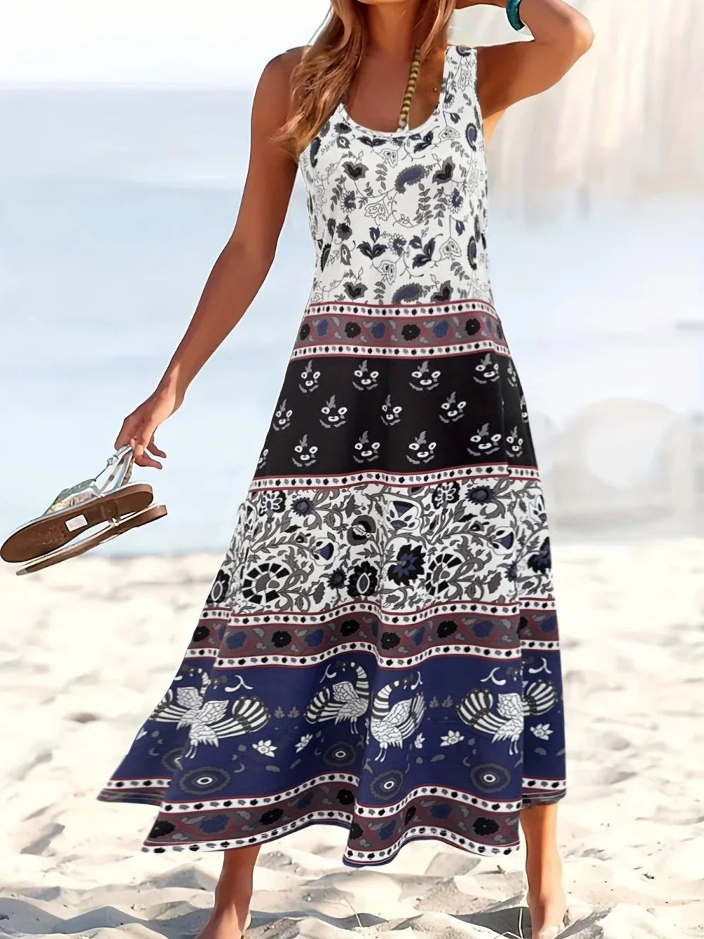 Fashion Summer Dresses 2026 Hawaiian Beach Vacation Bohemian Style Long Dress Sexy Sleeveless Round Neck Elegant Women's Dresses