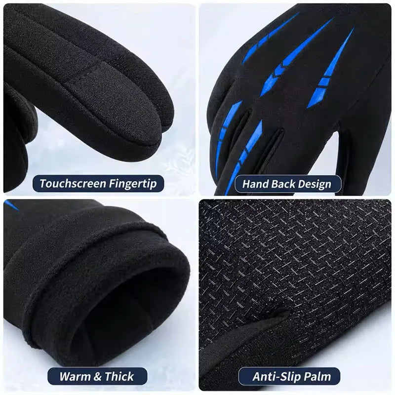 Winter Cycling Gloves for Men Motorcycle Hiking Touch Screen Gloves Anti-Slip Water-Repellent Windproof Outdoor Thermal Gloves