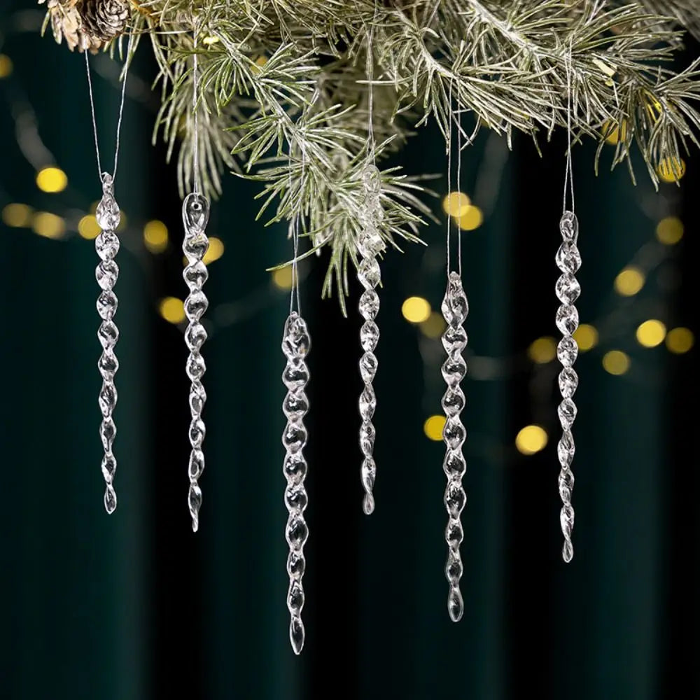 12pcs Crystal Clear Christmas Tree Ornaments Icicle Decorations For Holiday & Winter Party Decor Holiday Decorations