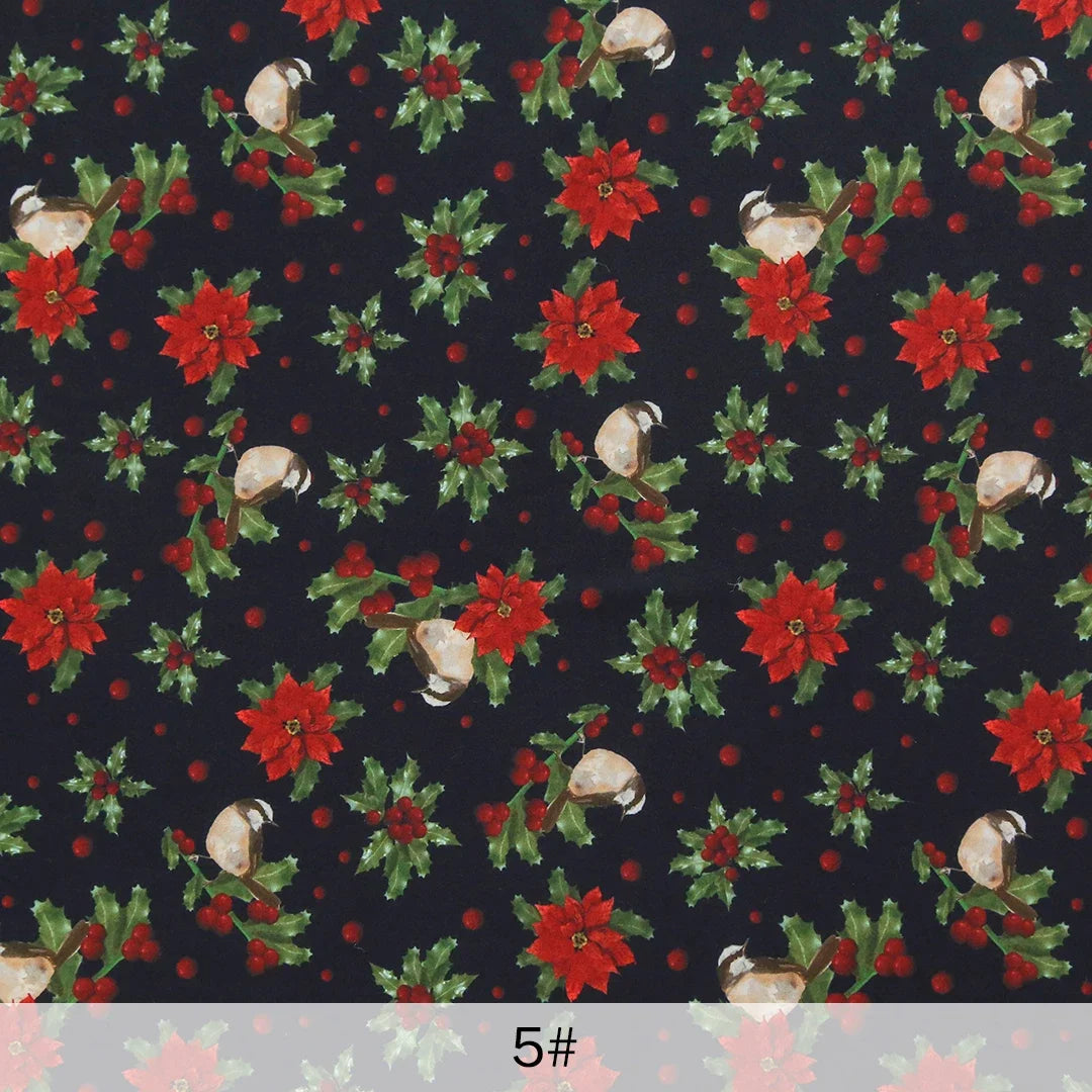 0.5/1/3/5m Christmas Fabric Cardinal Joyful Tradition Holiday Decor Bird, Snowflake, Holly Leaf Pattern DIY Crafts, Pet Clothing