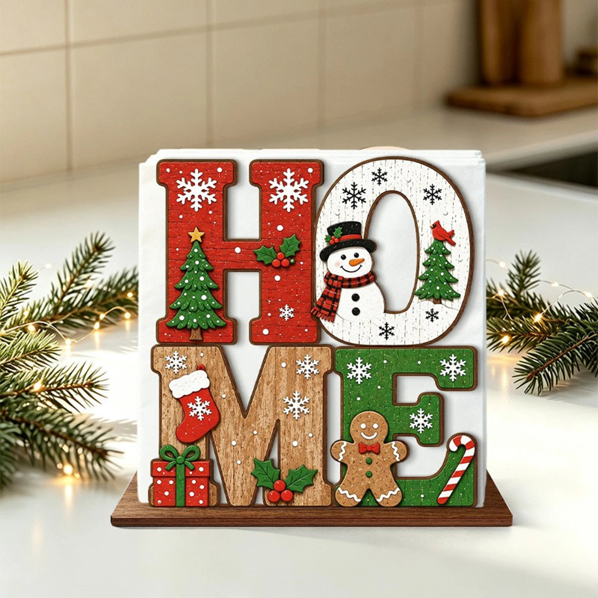 Santa Claus Wooden Napkin Holder Christmas Table Decor Desktop Tissue Storage Rack Xmas Party Dining Room Tabletop Decorations