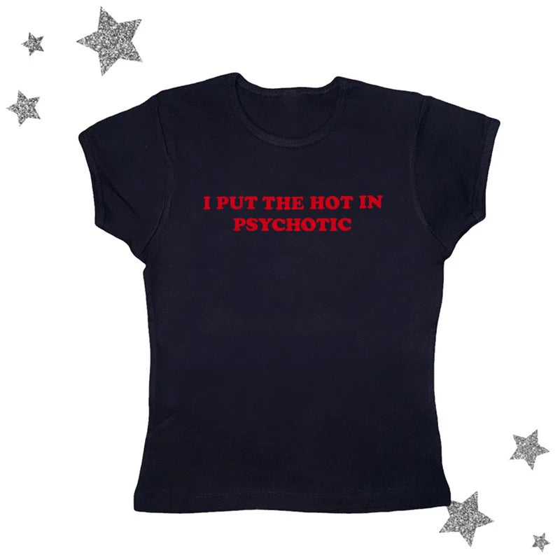 Baby Tee Cute Pink Womens Printed Aesthetic Fairy Crop Tops Y2k Clothes Punk Streetwear Sweet Emo Girls Sexy T-Shirts