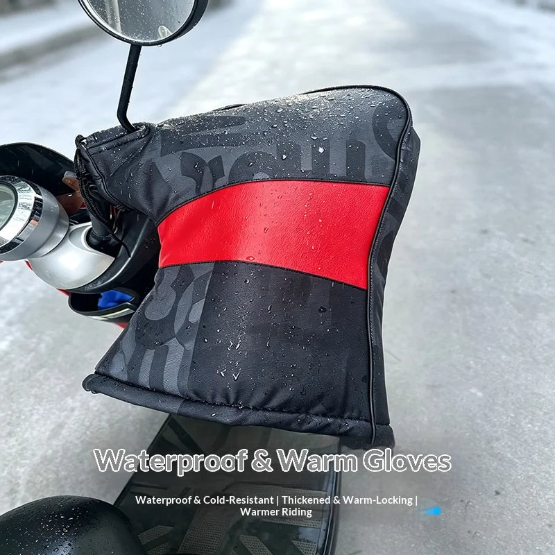 Winter Motorcycle Handlebar Gloves Waterproof Windproof Warm PU Leather Hand Snowmobile E-Bike Motorbike Thermal Thickened Glove