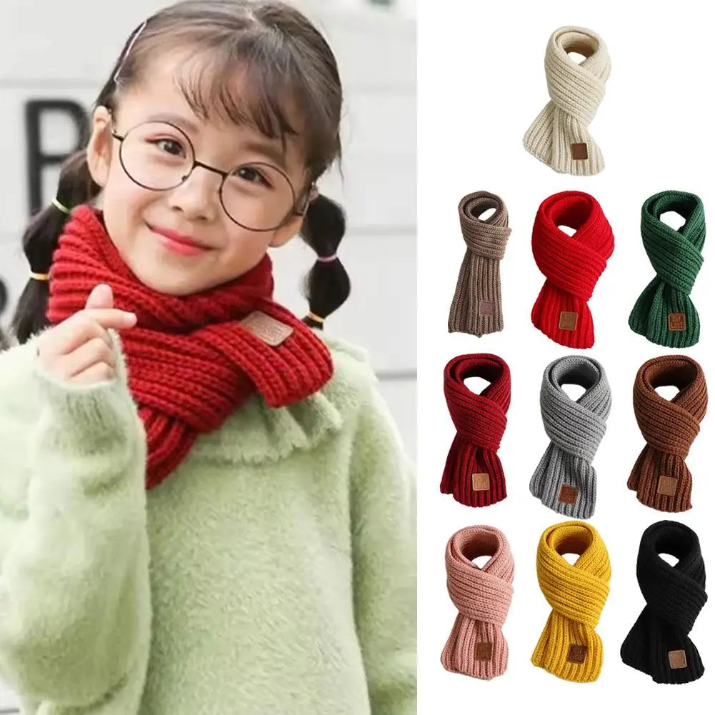 Kids Winter Knitted Scarf Warm Soft Outdoor  Windproof Neckerchief Solid Color Scarf Children's Warm Accessories