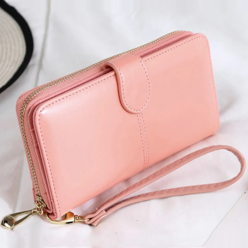 Women's PU Leather Long Wallet – Fashion Solid Color Zipper Purse, Large Capacity Coin Money Holder, Ladies Clutch Bolsa Mujer