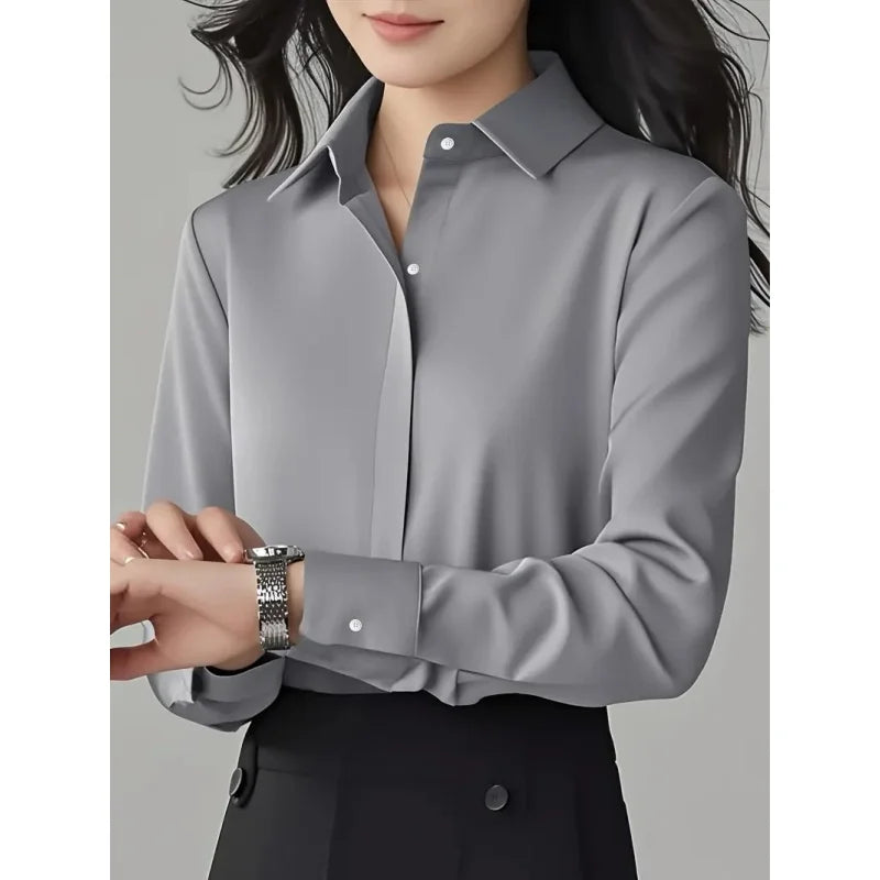 Elegant  Long-Sleeve Blouse for Women - Professional & Stylish Office Wear
