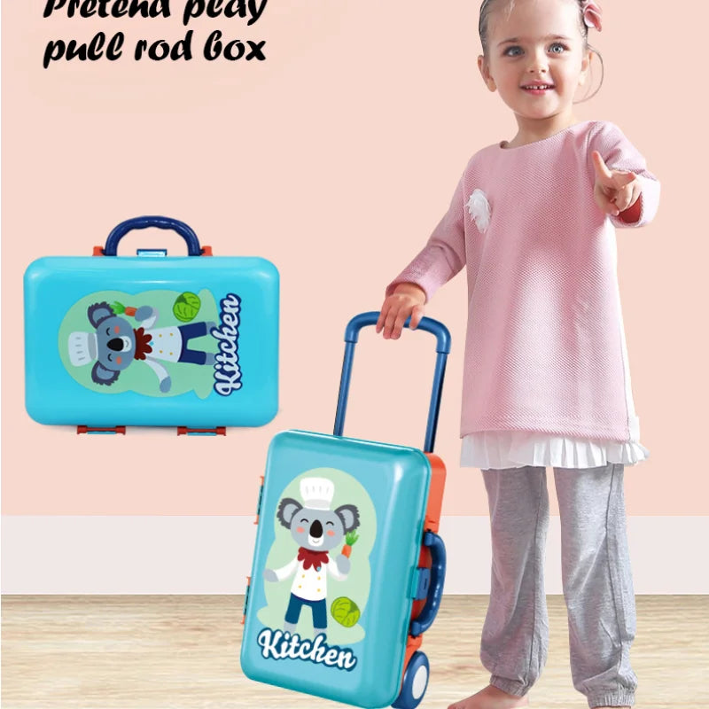 Children's Simulation Play House Kitchen Toys Girls Beauty Portable Tools Utensils Tableware Trolley Case Doctors Medical Kit