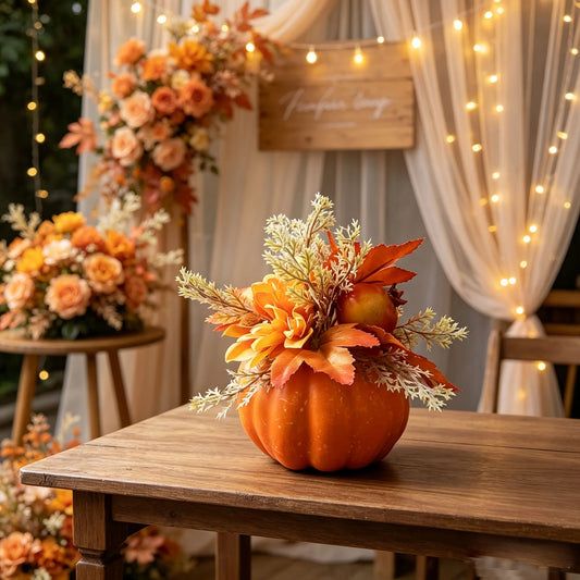 1 Piece Thanksgiving Harvest Artificial Flower and Artificial Pumpkin Decoration, Suitable for Placing and Arranging at the Home Dining Table during Harvest Festival and Thanksgiving