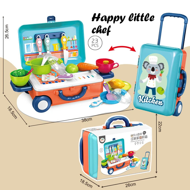 Children's Simulation Play House Kitchen Toys Girls Beauty Portable Tools Utensils Tableware Trolley Case Doctors Medical Kit