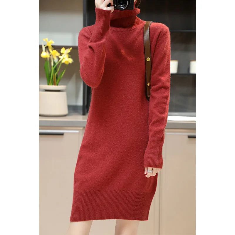 Merino Wool Turtleneck Sweater Dress