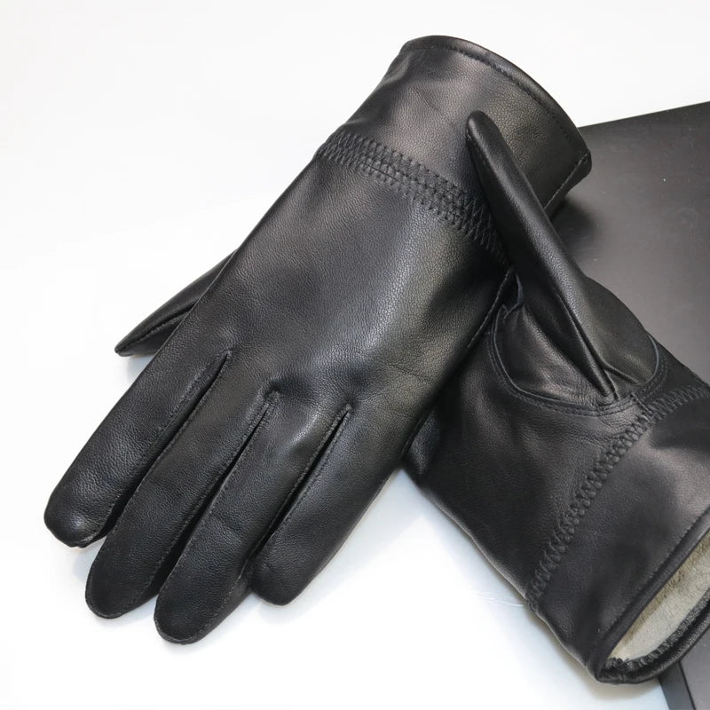 Men's Winter Gloves Fleece Lined Leather Motorcycle Riding Gloves Windproof Pure Color Biker Driving Outdoor Cycling Gloves