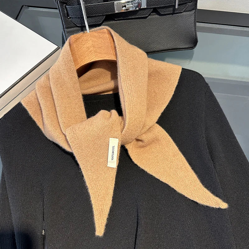 Knitted Scarf Women 100% Wool Winter Warm Scarves Bright Solid Color Design Thickened Shawl Soft Triangle Pashmina Neck 2025 NEW